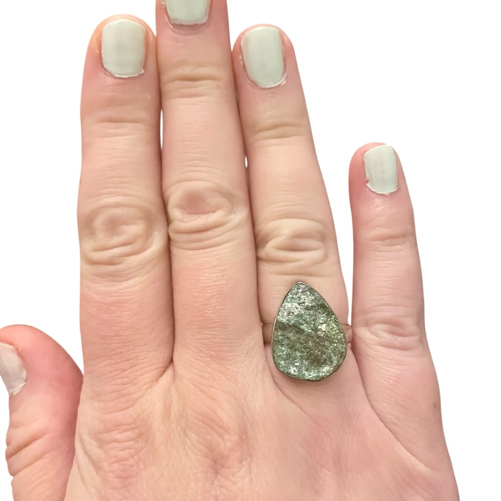 Green Moldavite Solid Sterling Silver Ring 925 Si… - image 8